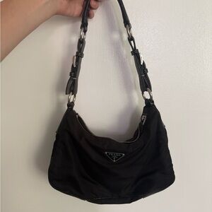 Prada Black Nylon Hobo with Leather Trim and Silver Logo